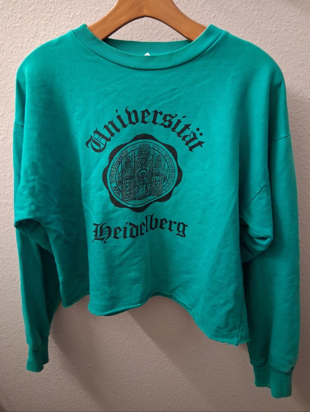 Vintage Teal University Sweatshirt Cropped Medium